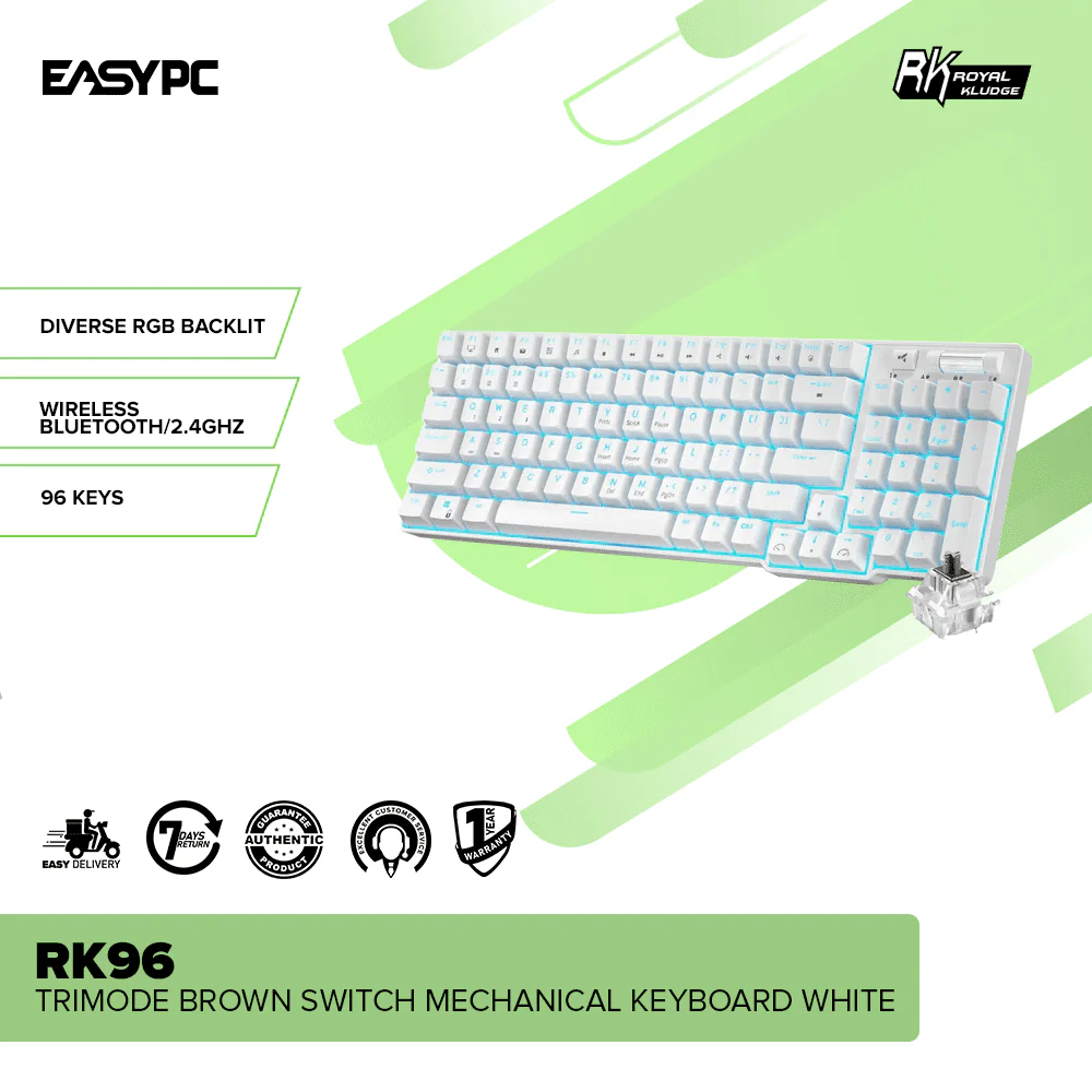 Royal Kludge RK96 Trimode Brown switch Mechanical Keyboard White - Image 2