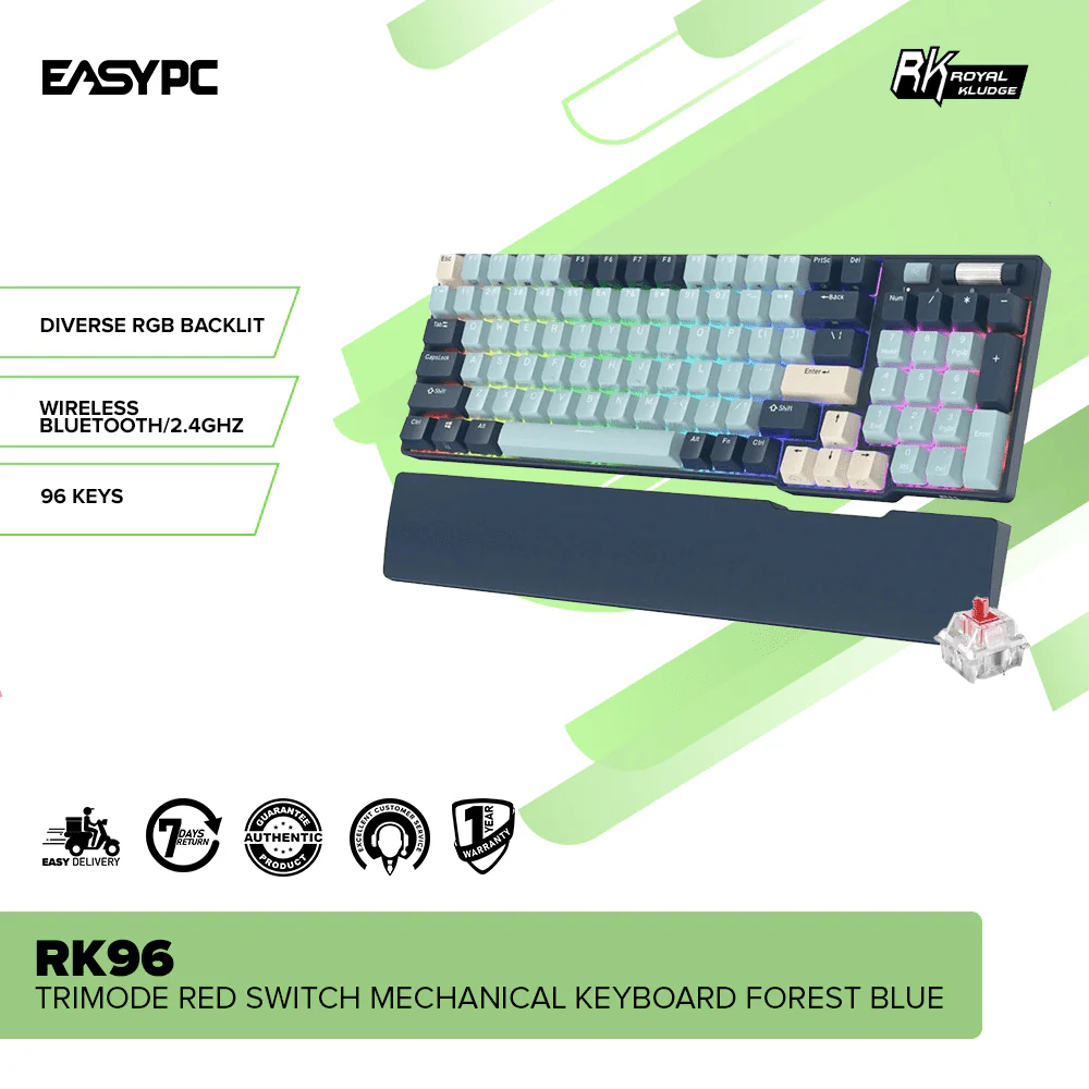 Royal Kludge RK96 Trimode Red switch Mechanical Keyboard Forest Blue - Image 2