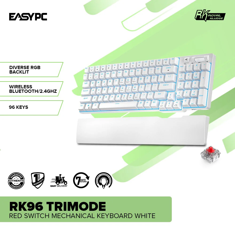 Royal Kludge RK96 Trimode Red switch Mechanical Keyboard White - Image 2