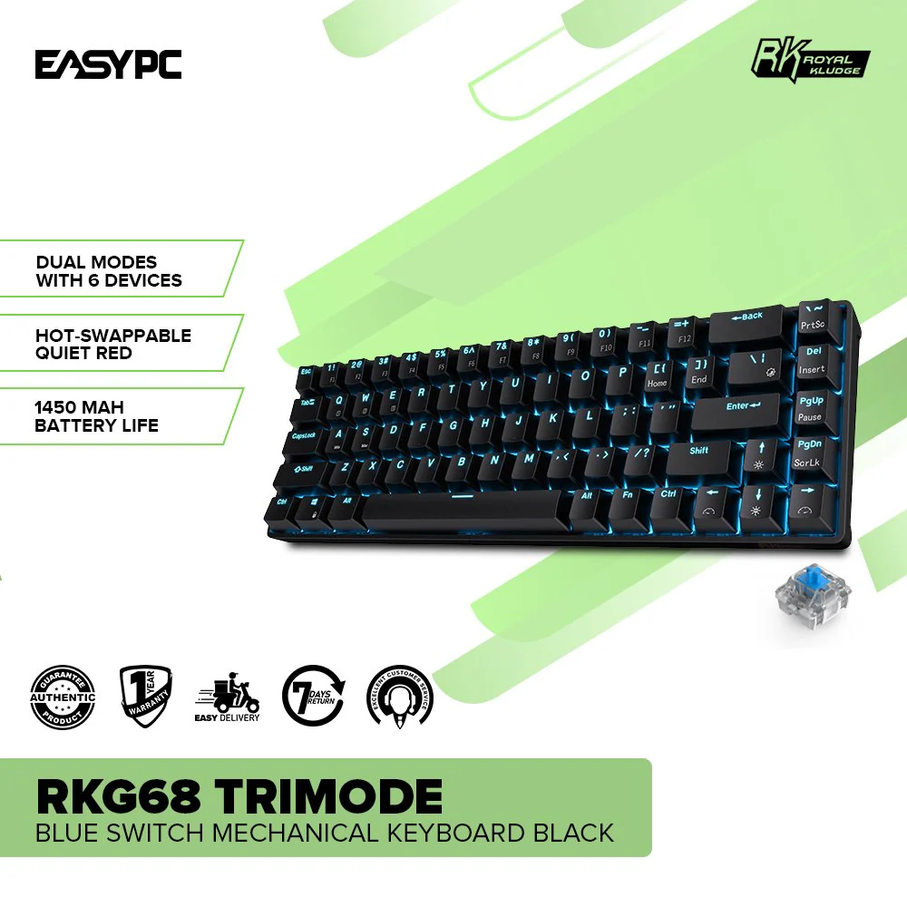 Royal Kludge RKG68 Trimode Blue switch Mechanical Keyboard Black - Image 2