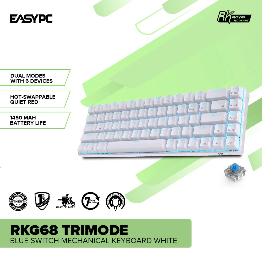 Royal Kludge RKG68 Trimode Blue switch Mechanical Keyboard White - Image 2