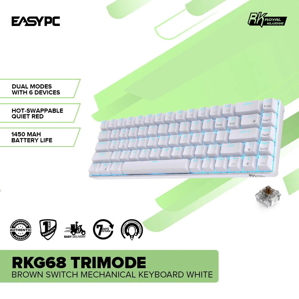 Royal Kludge RKG68 Trimode Brown switch Mechanical Keyboard White - Image 2