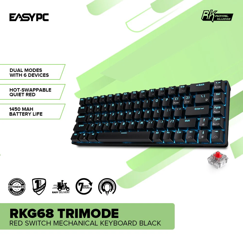 Royal Kludge RKG68 Trimode Red switch Mechanical Keyboard Black - Image 2