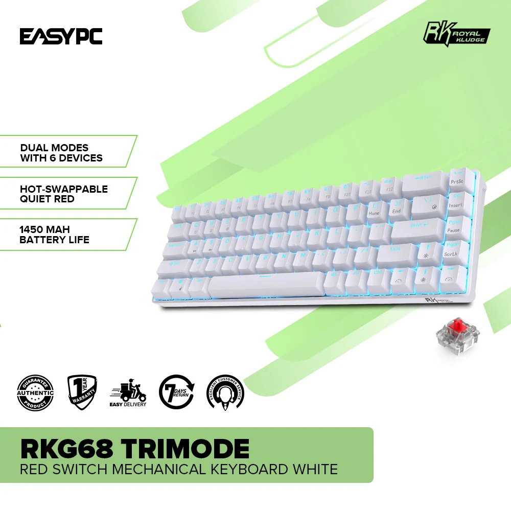 Royal Kludge RKG68 Trimode Red switch Mechanical Keyboard White - Image 2