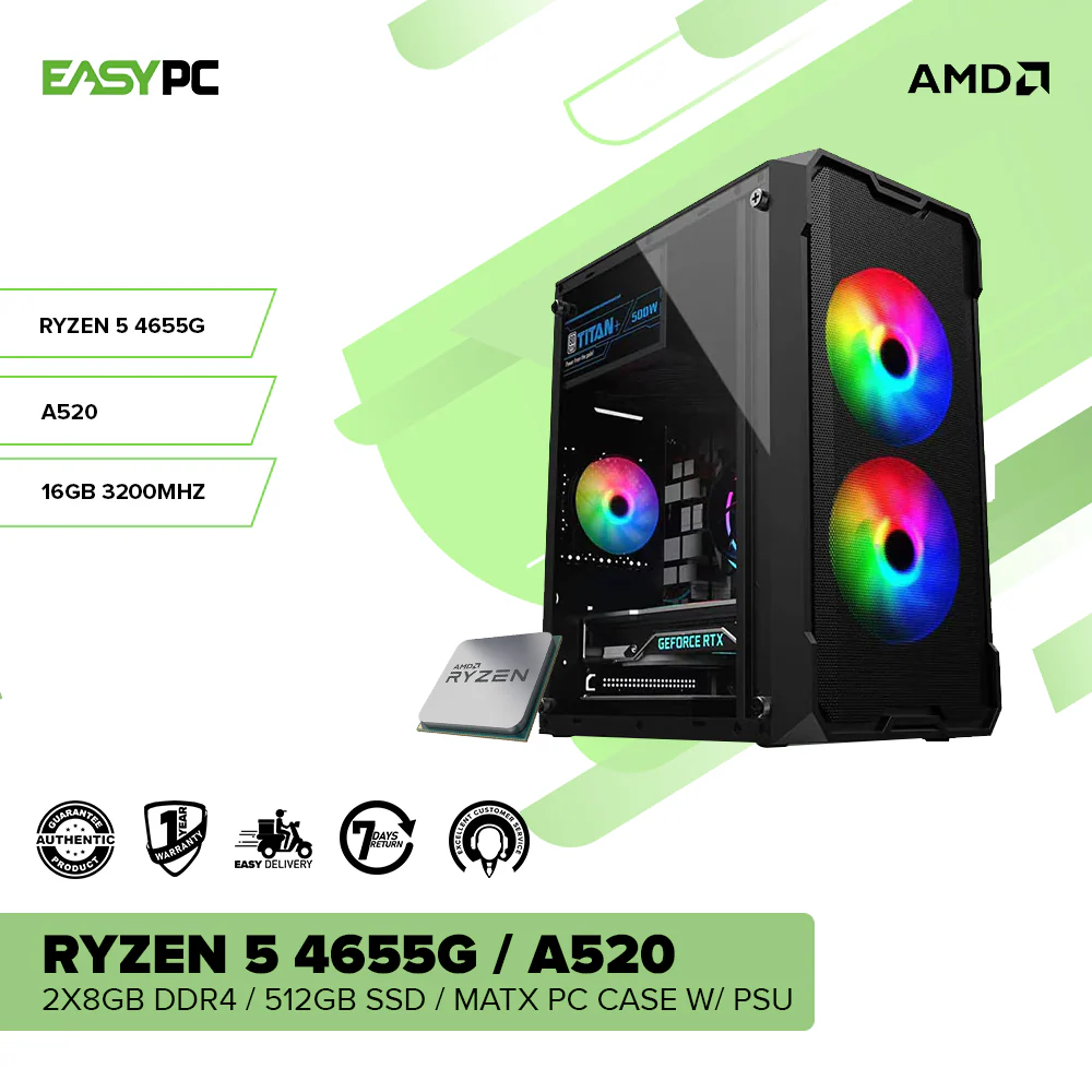 Ryzen 5 4655G / A520 / 2x8GB DDR4 / 512GB SSD / MATX Pc Case w/ PSU Desktop Computer - Image 2