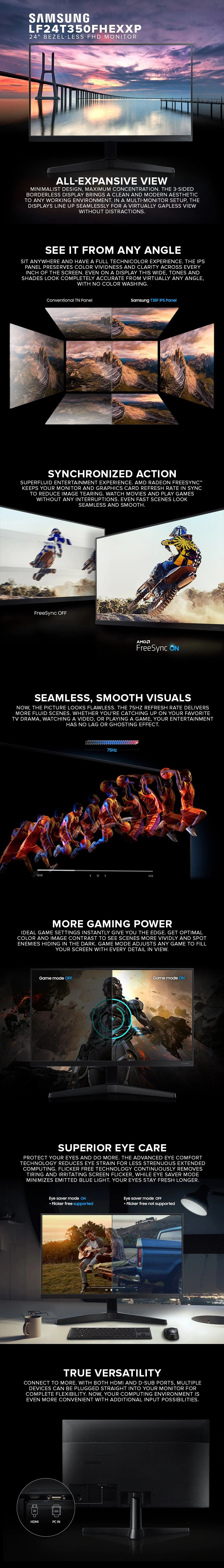 Samsung LF24T350FHEXXP 24" 75Hz AMD FreeSync, 3-Sided bezel-less display, IPS Panel Monitor - Image 6