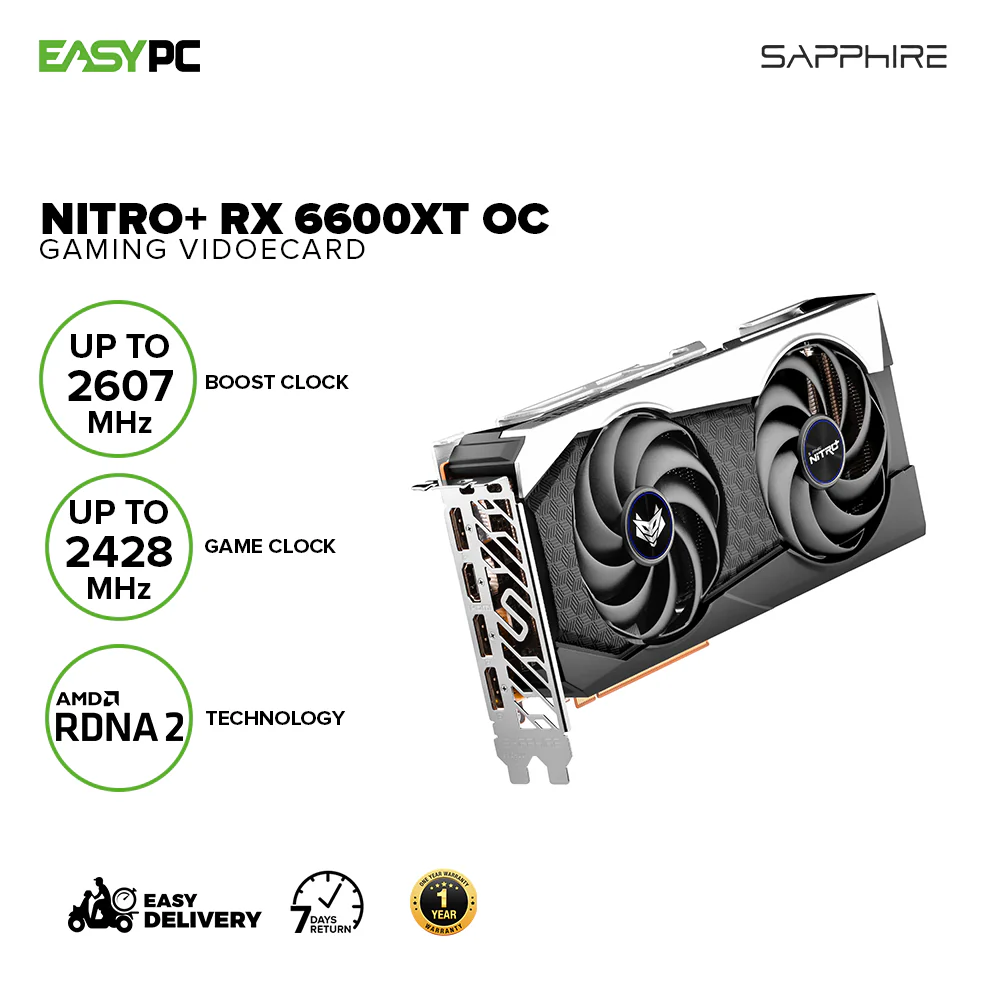 Sapphire Nitro+ Rx 6600xt Gaming OC 8gb 128bit GDdr6 Powerhouse Performance for 1080P Gaming Vidoecard - Image 2