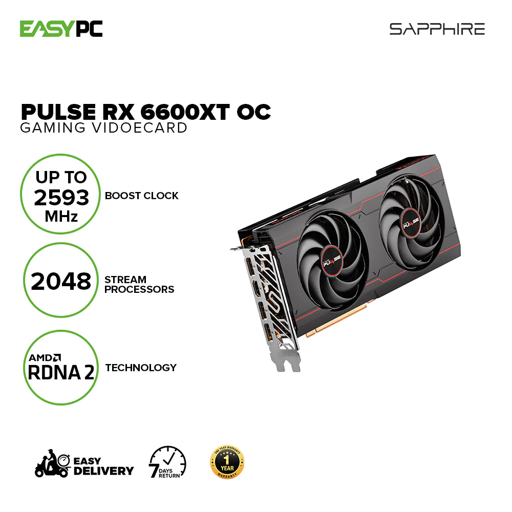 Sapphire Pulse Rx 6600xt Gaming OC 8gb 128bit GDdr6 Powerhouse Performance for 1080P Gaming Vidoecard - Image 2