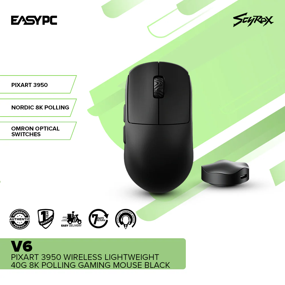 SCYROX V6 PIXART 3950 Wireless Lightweight 40g 8K Polling Gaming Mouse Black - Image 2
