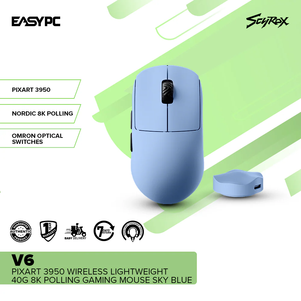 SCYROX V6 PIXART 3950 Wireless Lightweight 40g 8K Polling Gaming Mouse Sky Blue - Image 2