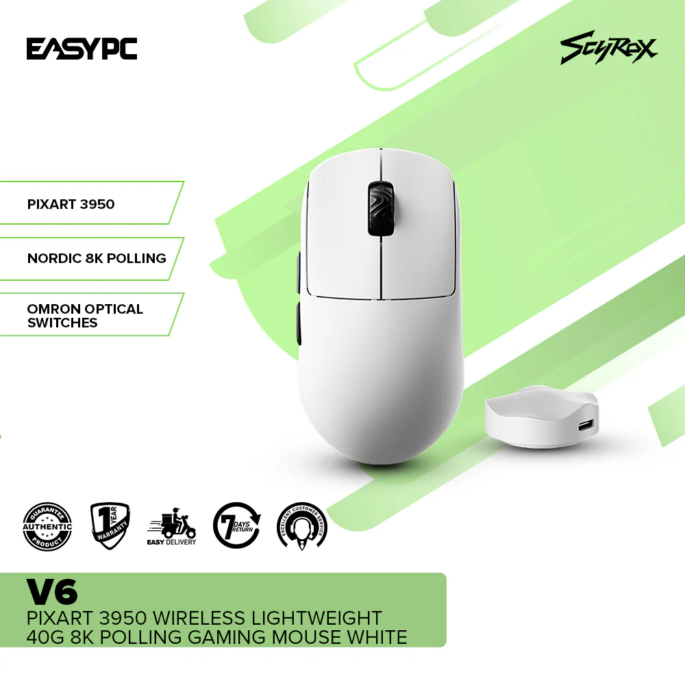 SCYROX V6 PIXART 3950 Wireless Lightweight 40g 8K Polling Gaming Mouse White - Image 2