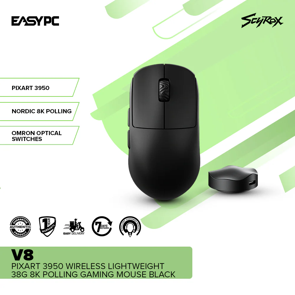 SCYROX V8 PIXART 3950 Wireless Lightweight 38g 8K Polling Gaming Mouse Black - Image 2