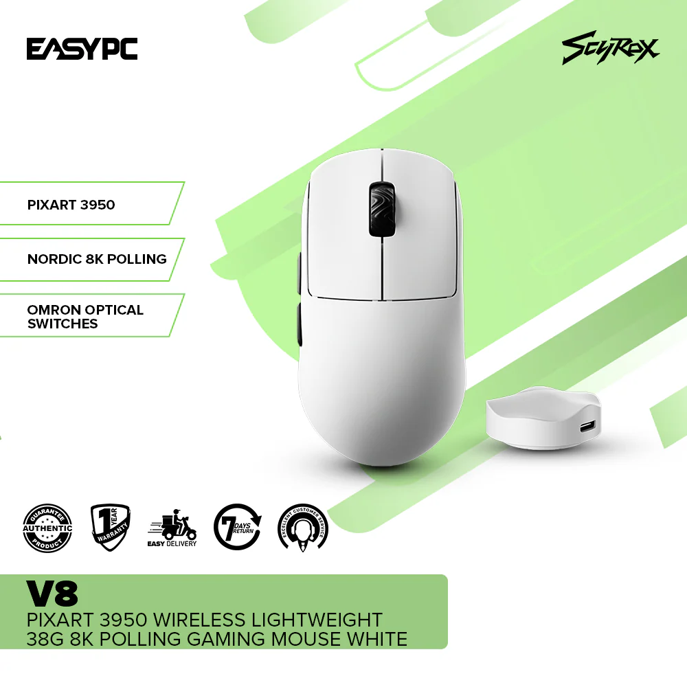 SCYROX V8 PIXART 3950 Wireless Lightweight 38g 8K Polling Gaming Mouse White - Image 2