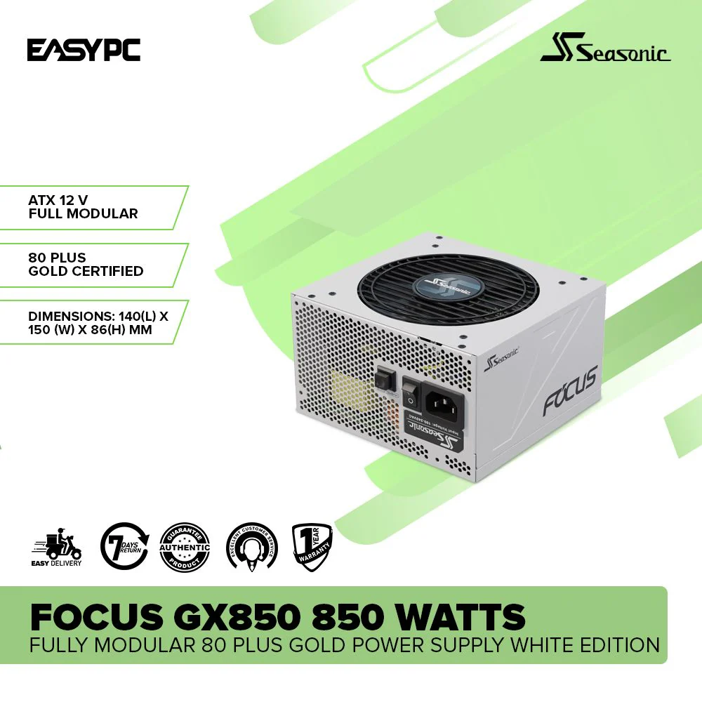 Seasonic Focus GX850 850 watts Fully Modular 80 Plus Gold Power Supply White Edition - Image 2
