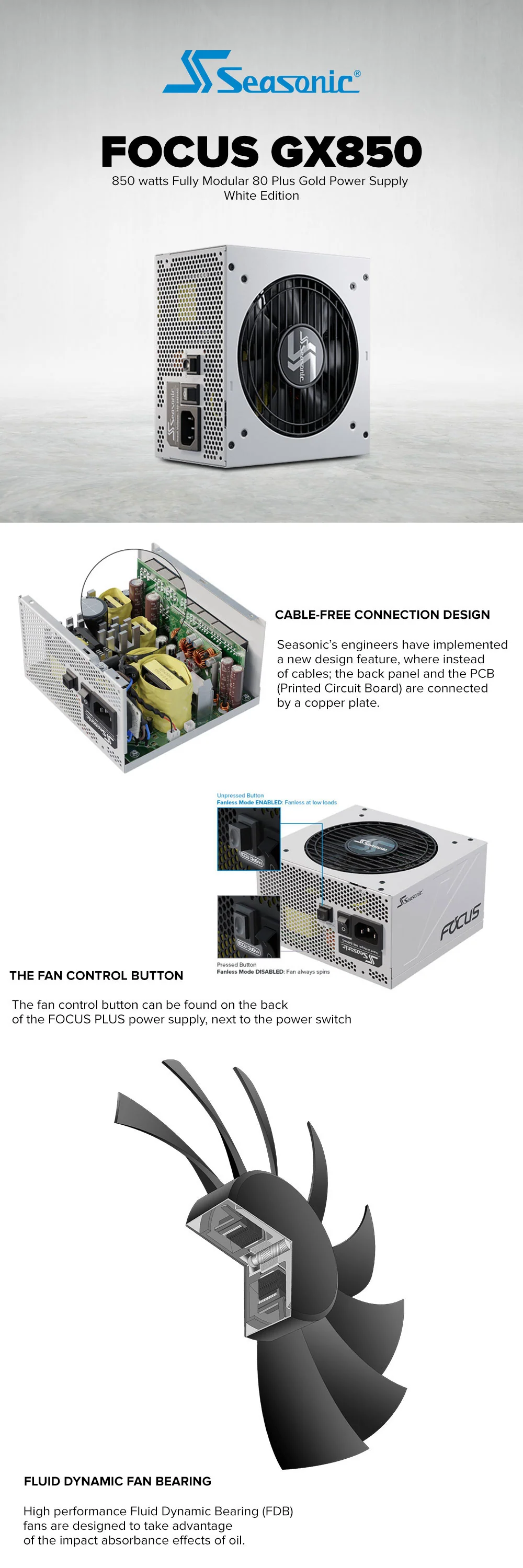 Seasonic Focus GX850 850 watts Fully Modular 80 Plus Gold Power Supply White Edition - Image 6