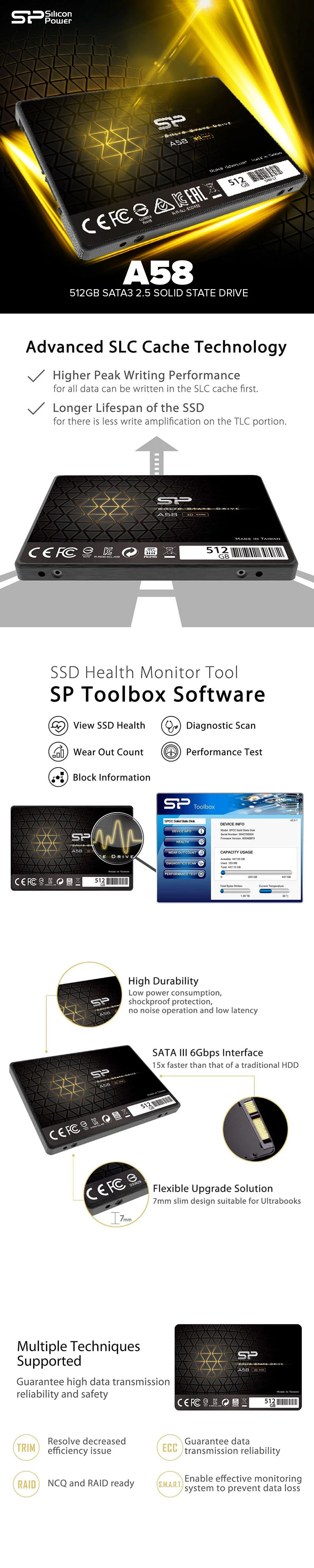 Silicon Power A58 512GB, 128GB and 256GB SATA3 2.5 Adopts 3D NAND Flash Durability and Performance Solid State Drive - Image 14