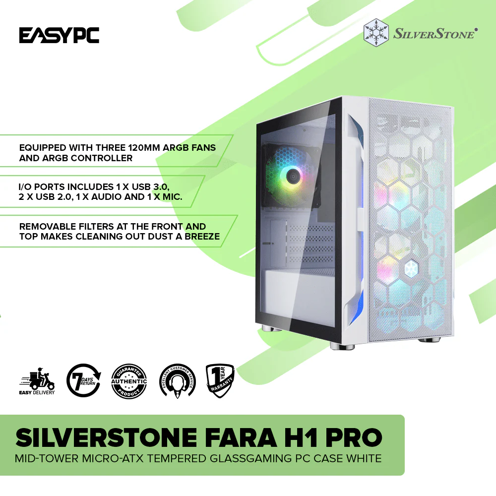 Silverstone FARA H1 PRO Mid-Tower Micro-ATX TG with 3 ARGB Fans + Controller Gaming PC Case White - Image 2