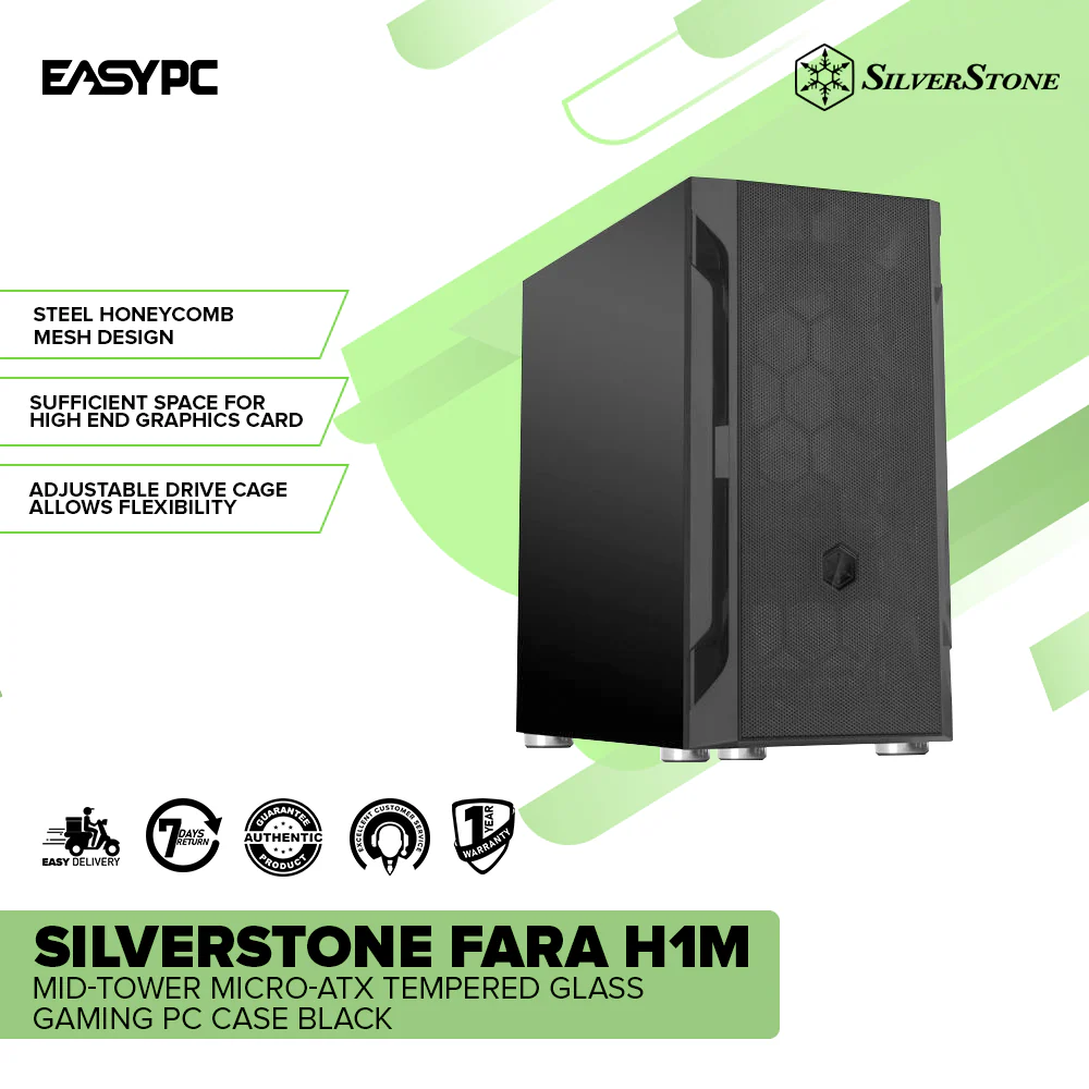 Silverstone FARA H1M Mid-Tower Micro-ATX Tempered Glass Gaming PC Case Black