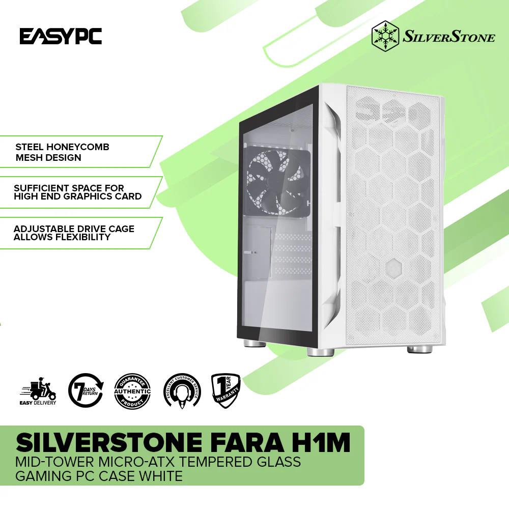 Silverstone FARA H1M Mid-Tower Micro-ATX Tempered Glass Gaming PC Case White - Image 2