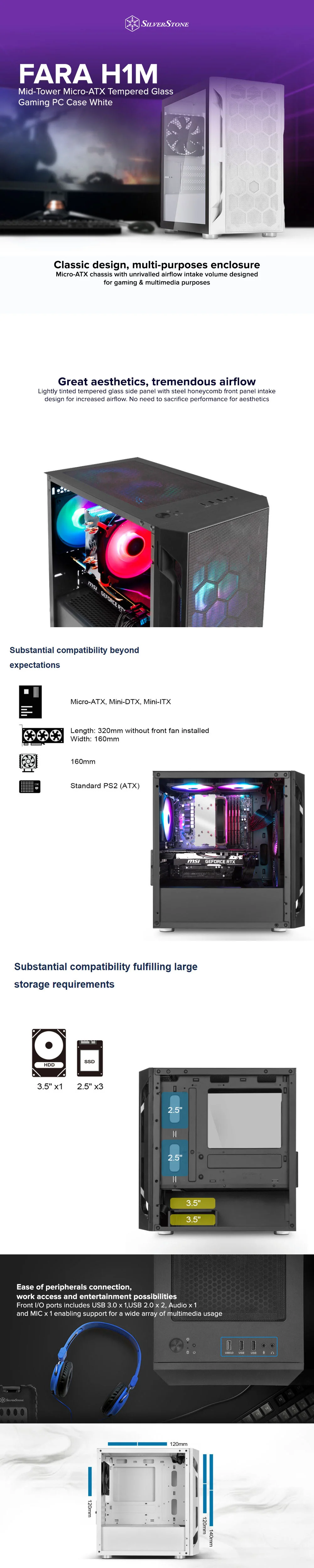 Silverstone FARA H1M Mid-Tower Micro-ATX Tempered Glass Gaming PC Case White - Image 6
