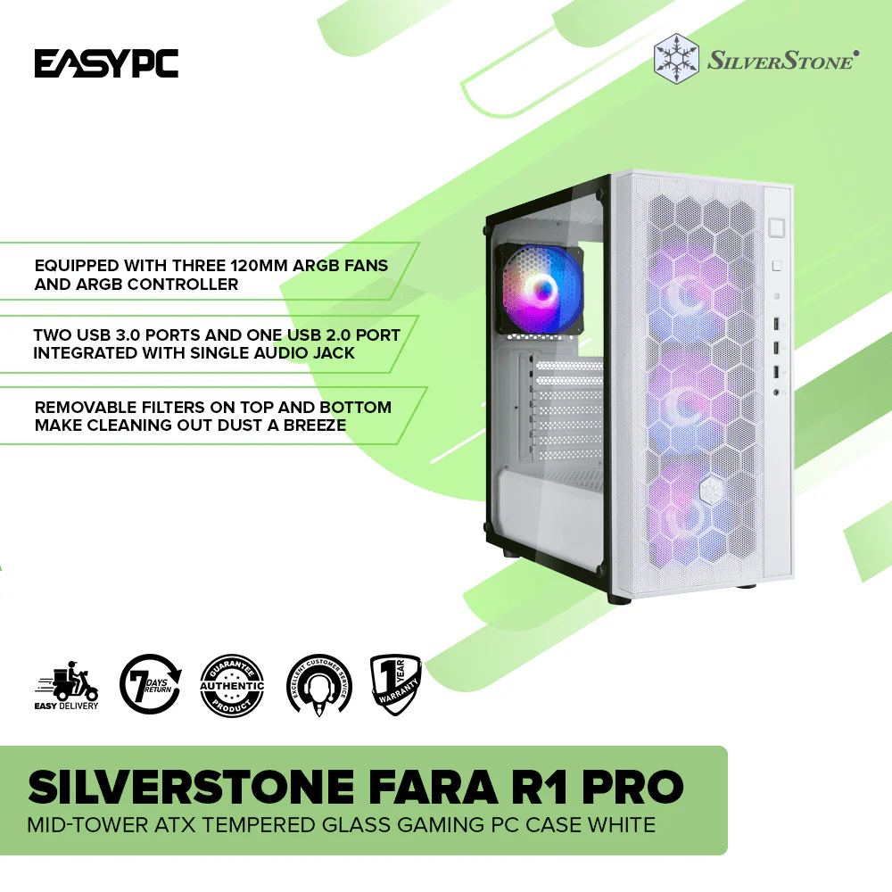 Silverstone FARA R1 PRO Mid-Tower ATX TG with 4 ARGB Fans + Controller Gaming PC Case White - Image 2