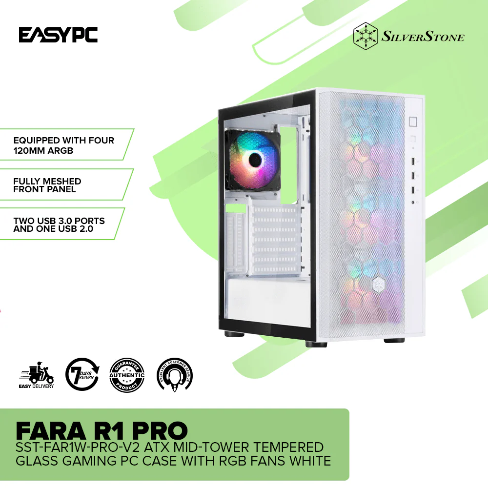 Silverstone Fara R1 Pro SST-FAR1W-PRO-V2 ATX Mid-Tower TG Gaming PC Case With RGB Fans White - Image 2