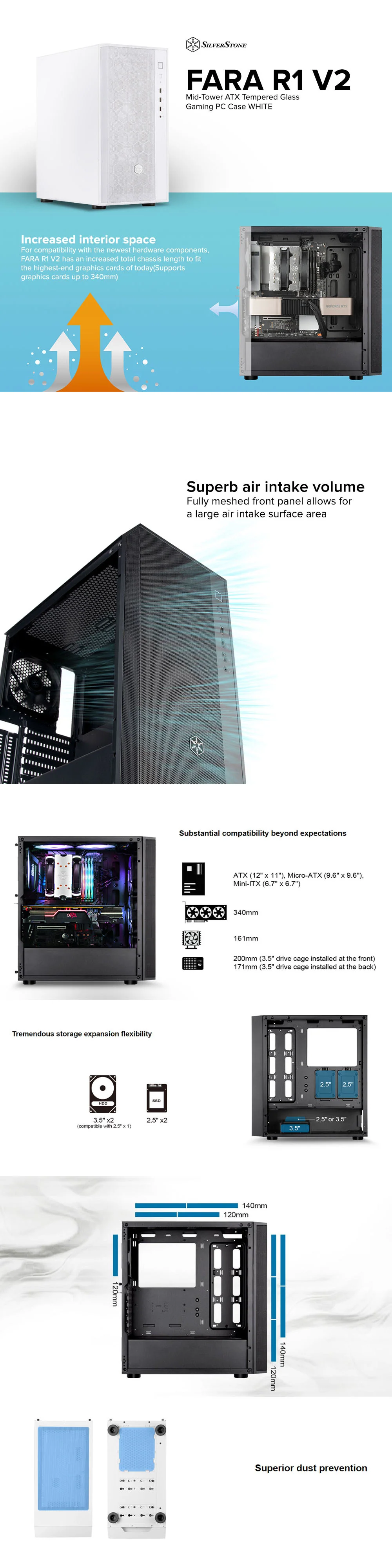 Silverstone FARA R1 V2 Mid-Tower ATX Tempered Glass Gaming PC Case White - Image 6