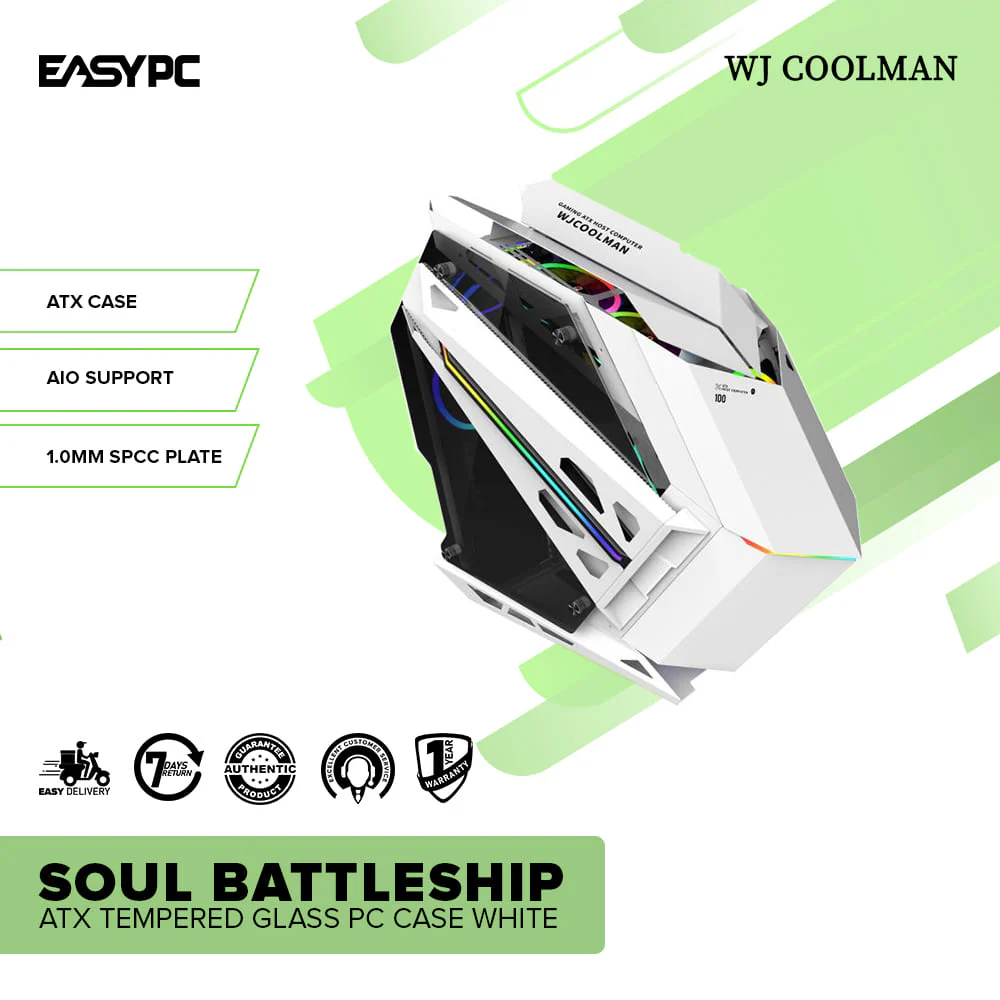 Soul Battleship ATX Tempered Glass PC Case White - Image 2