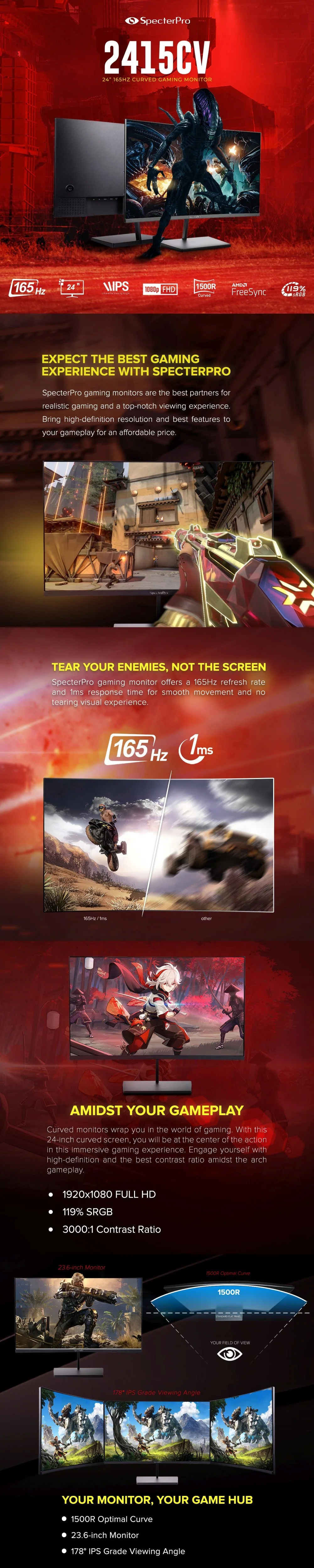 SPECTERPRO 2415CV 24" VA 165Hz Curved Gaming Monitor - Image 5