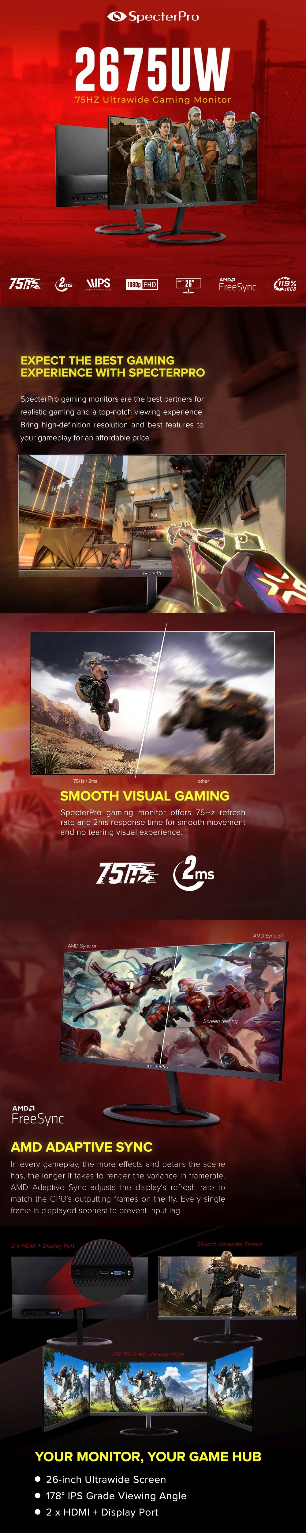 SPECTERPRO 2675UW 26 IPS 75Hz Ultrawide AMD Adaptive Sync Gaming Monitor - Image 5