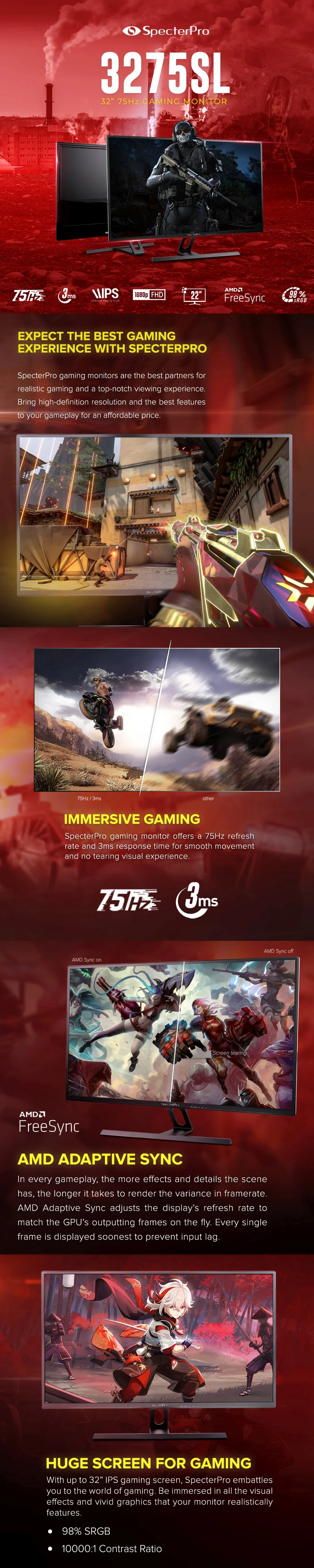 SPECTERPRO 3275SL 32 IPS 75Hz AMD Adaptive Sync Gaming Monitor - Image 5