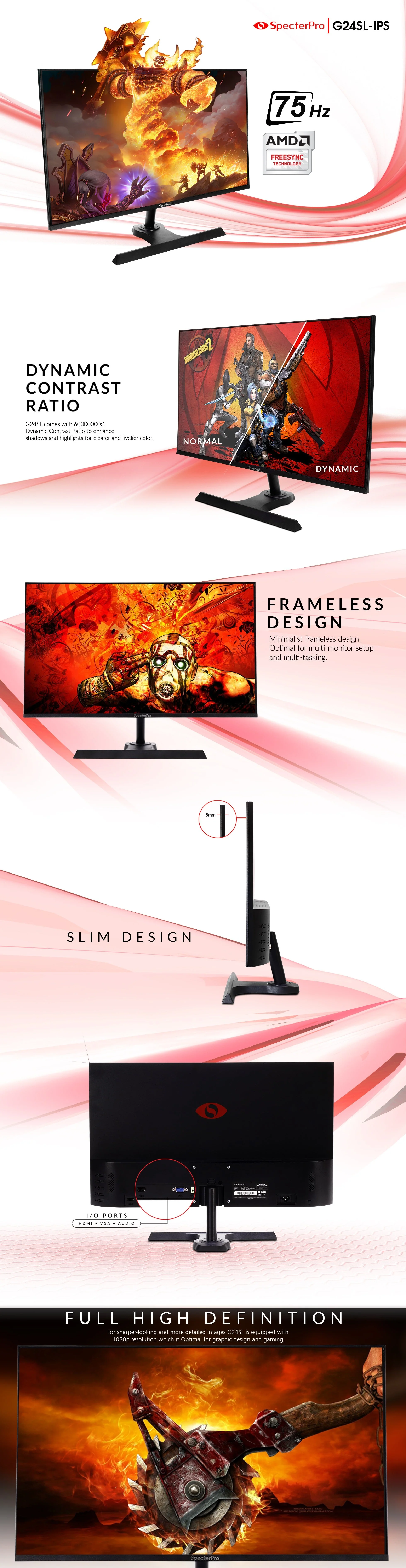 SpecterPro G24SL 24" IPS 75Hz Freesync Gaming Monitor V-Stand - Image 10