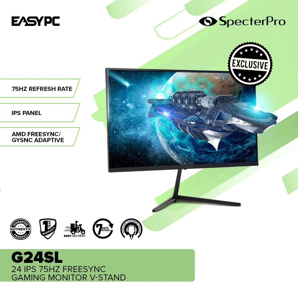 SpecterPro G24SL 24" IPS 75Hz Freesync Gaming Monitor V-Stand - Image 2