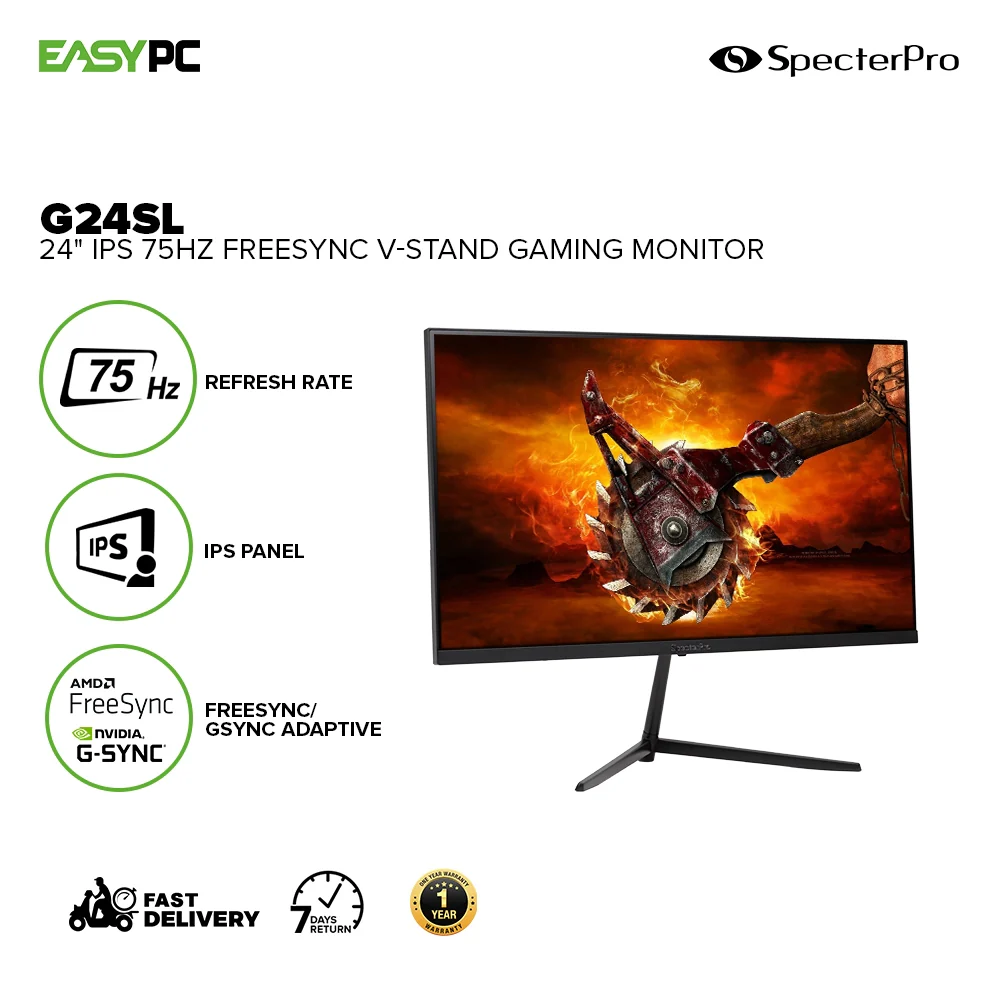 SpecterPro G24SL 24" IPS 75Hz Freesync Gaming Monitor V-Stand - Image 6
