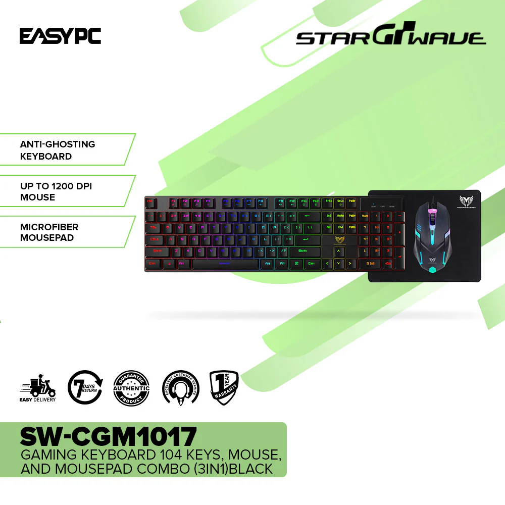 STARWAVE SW-CGM1017 and SW-CGM1018 Gaming Keyboard 104 Keys, Mouse, and Mousepad Combo (3in1) Black - Image 2