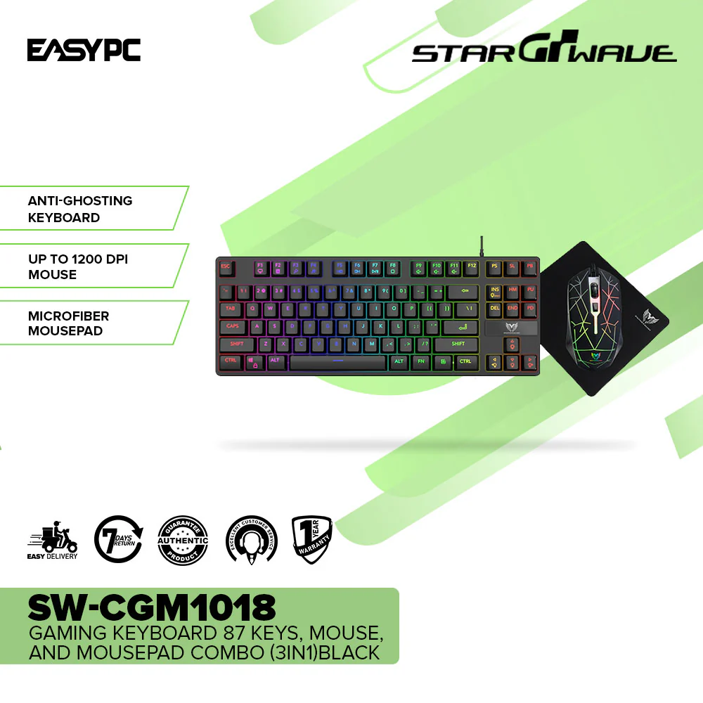 STARWAVE SW-CGM1017 and SW-CGM1018 Gaming Keyboard 104 Keys, Mouse, and Mousepad Combo (3in1) Black - Image 6
