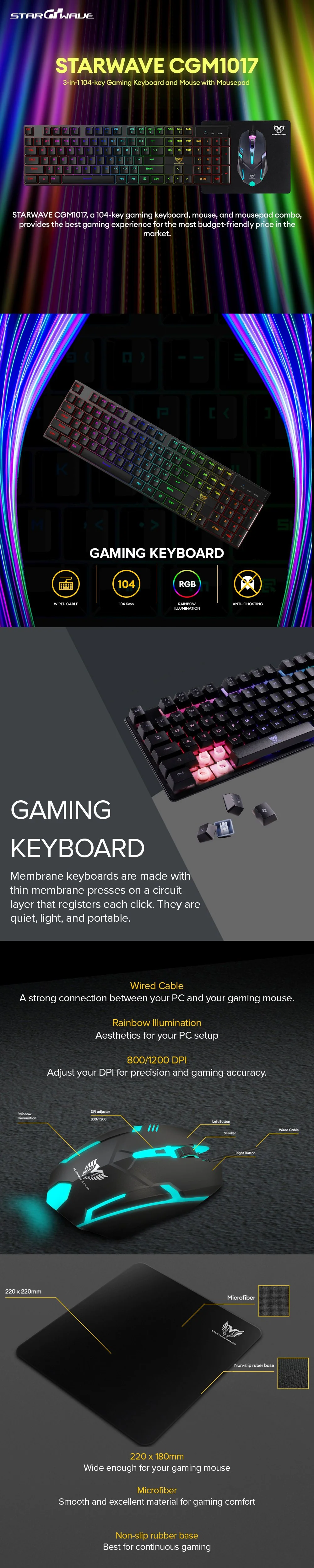 STARWAVE SW-CGM1017 and SW-CGM1018 Gaming Keyboard 104 Keys, Mouse, and Mousepad Combo (3in1) Black - Image 9