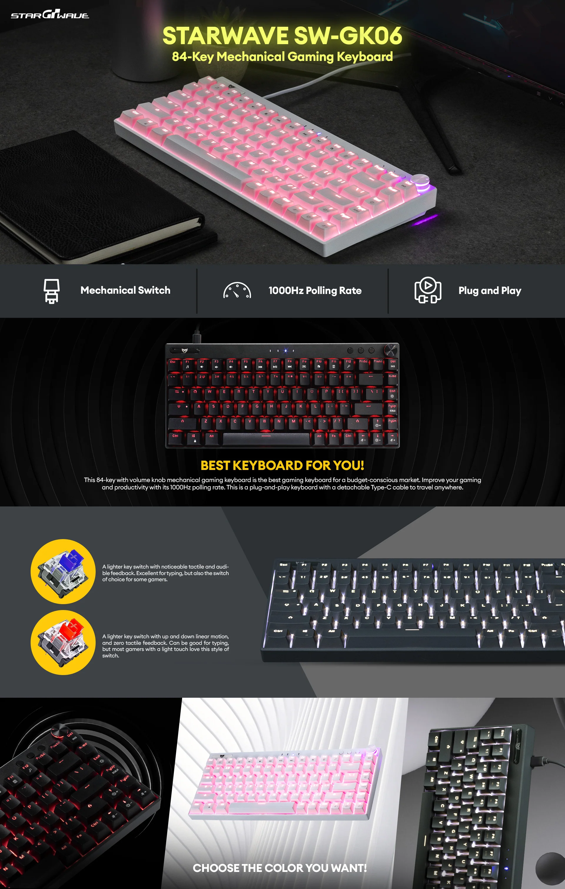 Starwave SW-GK06 and Outemu Red Black, White and Gray Wired Mechanical Gaming Keyboard - Image 13