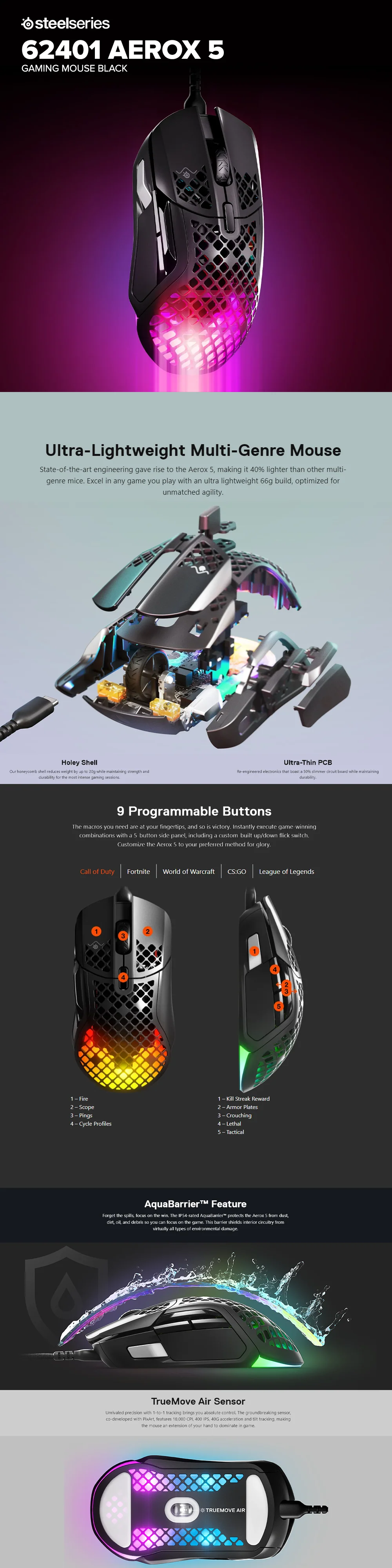 SteelSeries 62401 Aerox 5 Gaming Mouse - Image 5