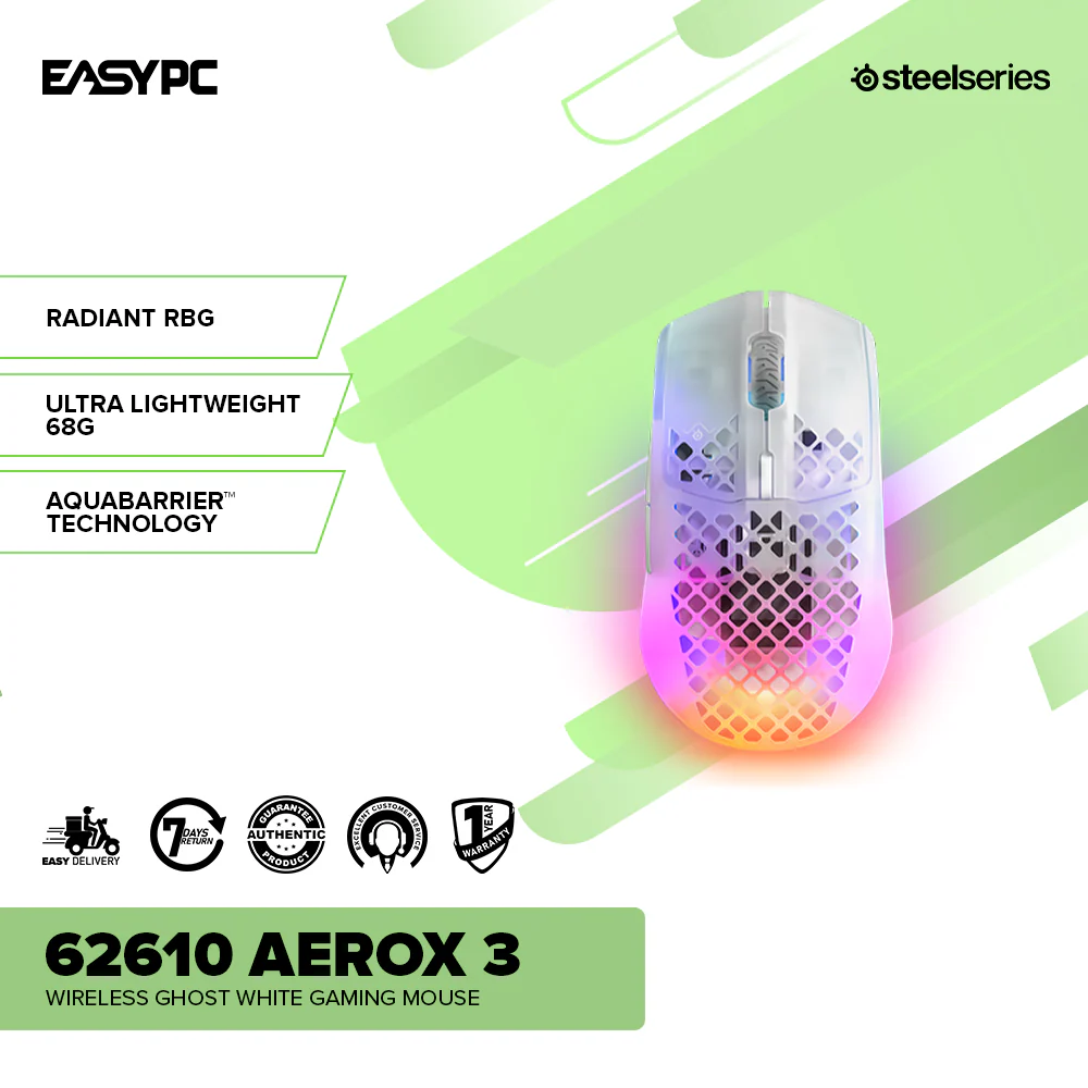 SteelSeries 62610 Aerox 3 Wireless Mouse Ghost White - Image 2