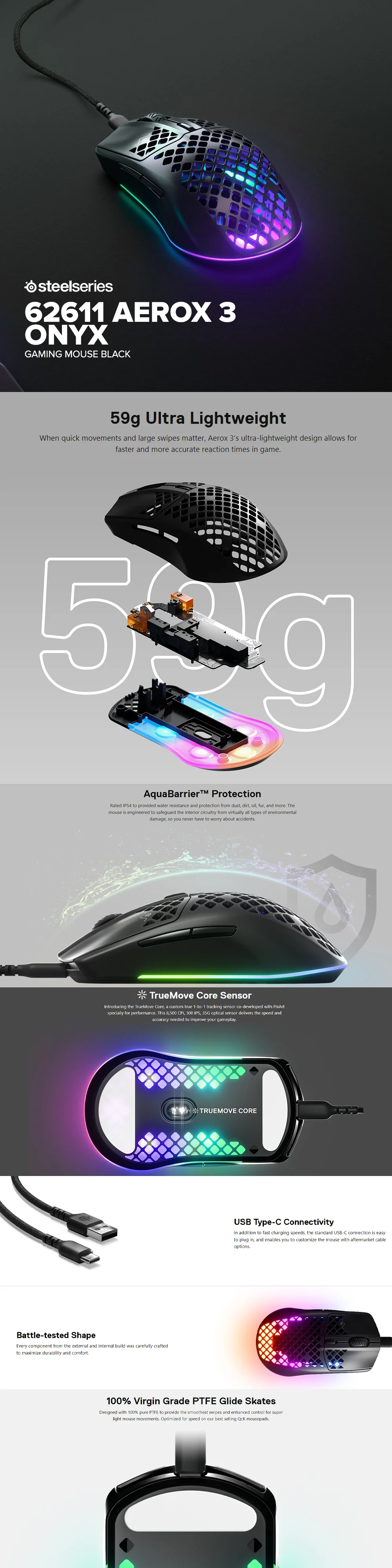 SteelSeries 62611 Aerox 3 Onyx Gaming Mouse Black - Image 5