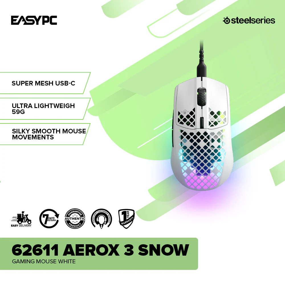 SteelSeries 62611 Aerox 3 Snow Gaming Mouse White - Image 2