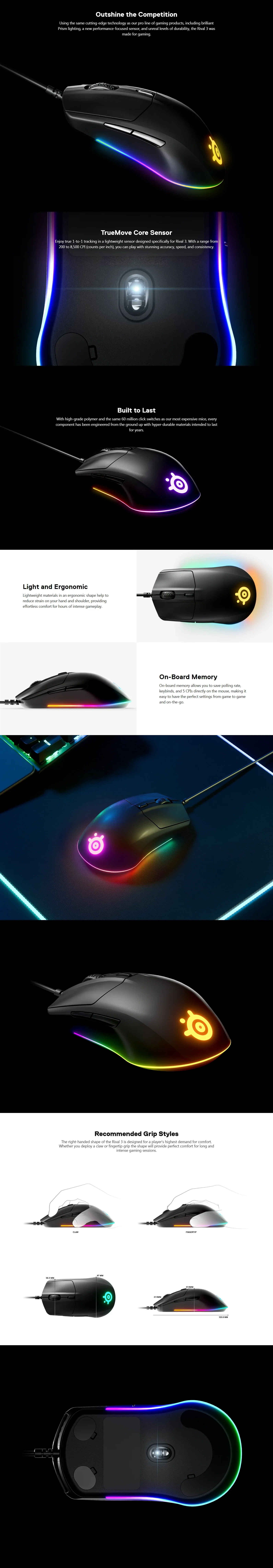 SteelSeries Rival 3 62513 Gaming Mouse Black - Image 5