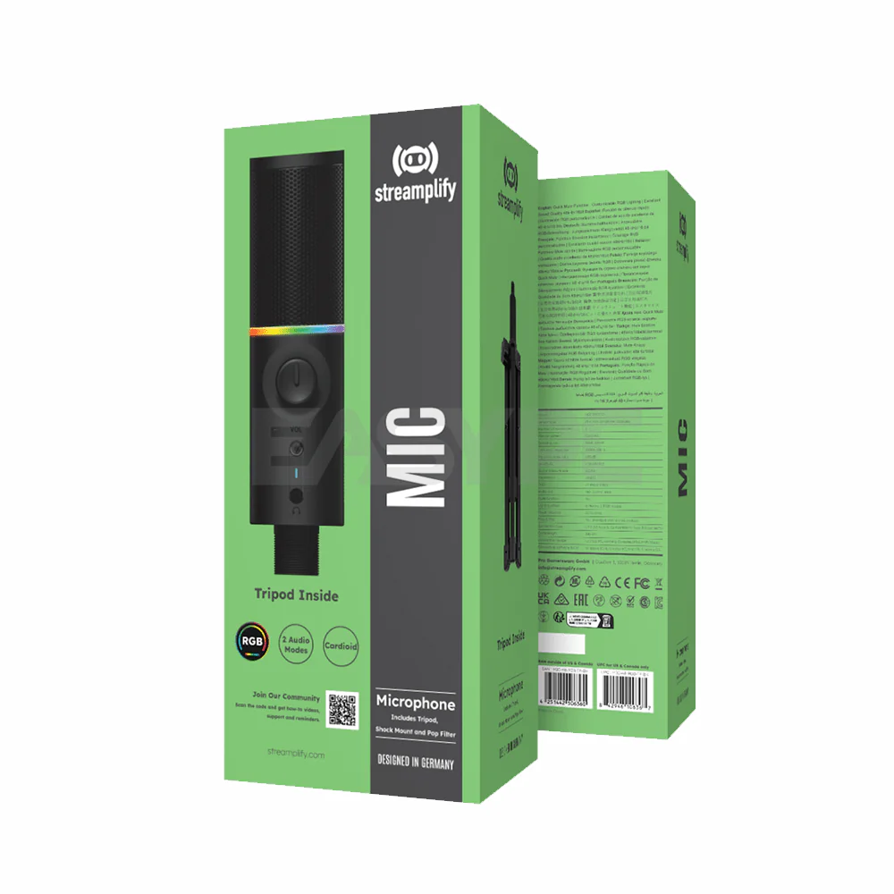 Streamplify (MIC-48-RGB-TP-BK) RGB Microphone with Tripod Black - Image 4
