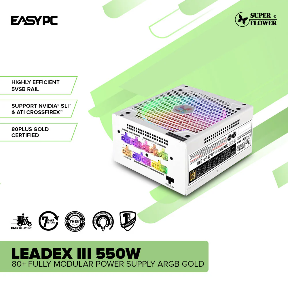 SuperFlower Leadex III 550W 80+  Fully Modular Power Supply RGB Gold - Image 2
