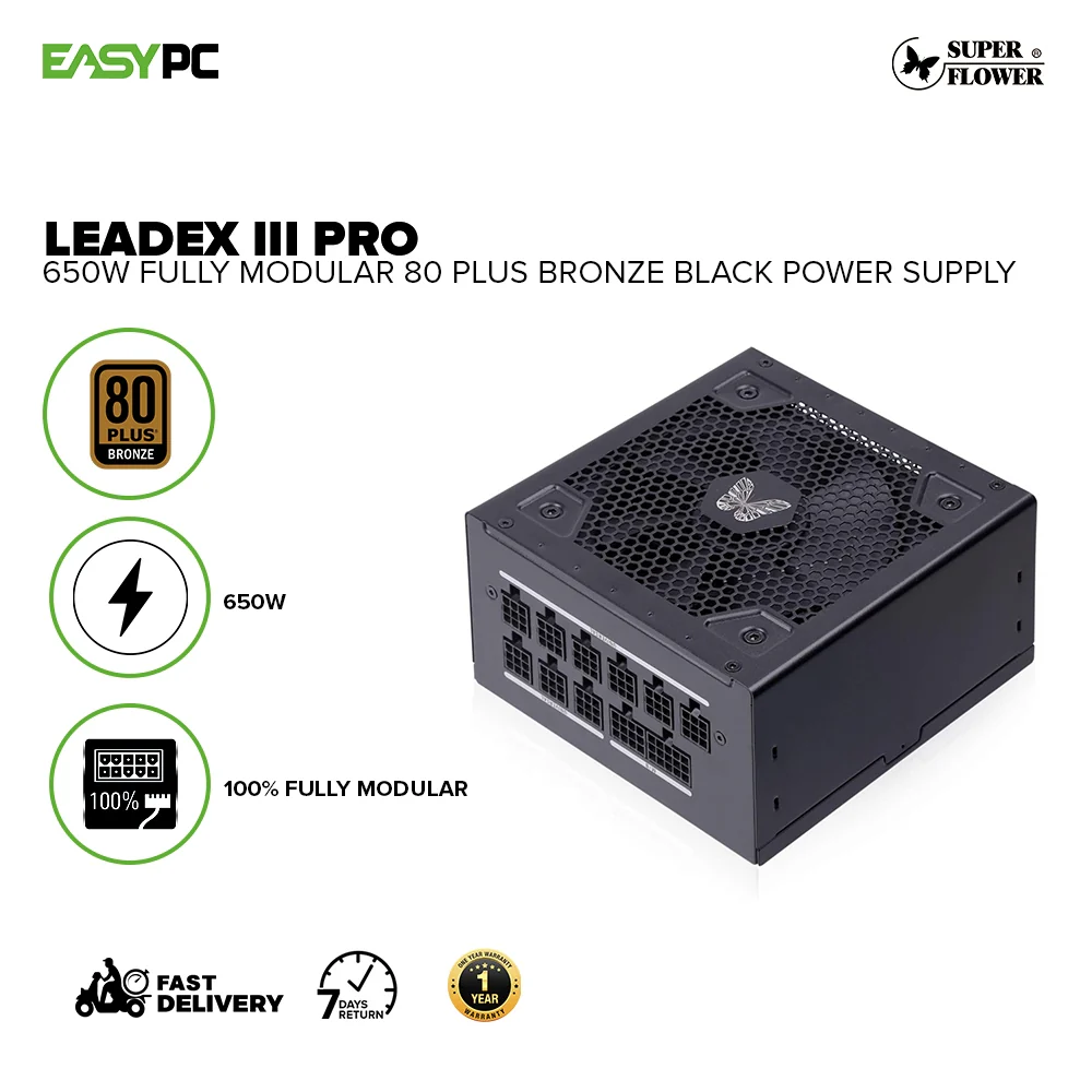 SuperFlower Leadex III Pro 650W/850W, 100% Fully Modular 80 PLUS Bronze Certified Power Supply Black - Image 2
