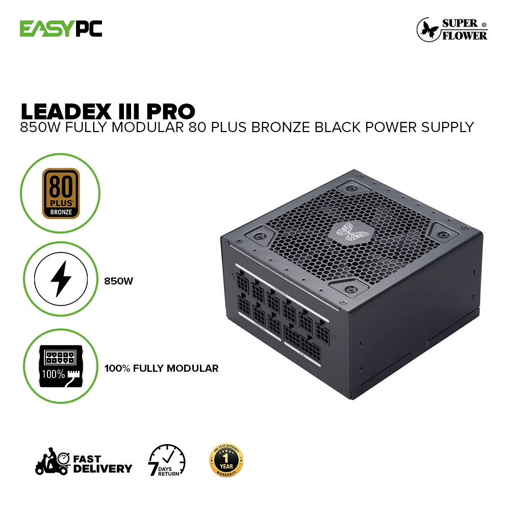 SuperFlower Leadex III Pro 650W/850W, 100% Fully Modular 80 PLUS Bronze Certified Power Supply Black - Image 7
