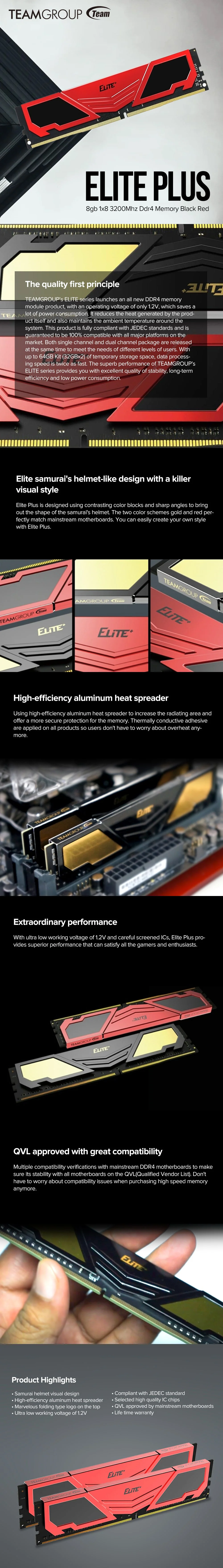 Team Elite Plus 8gb 1x8 3200Mhz Black Gold Ddr4 Memory - Image 6