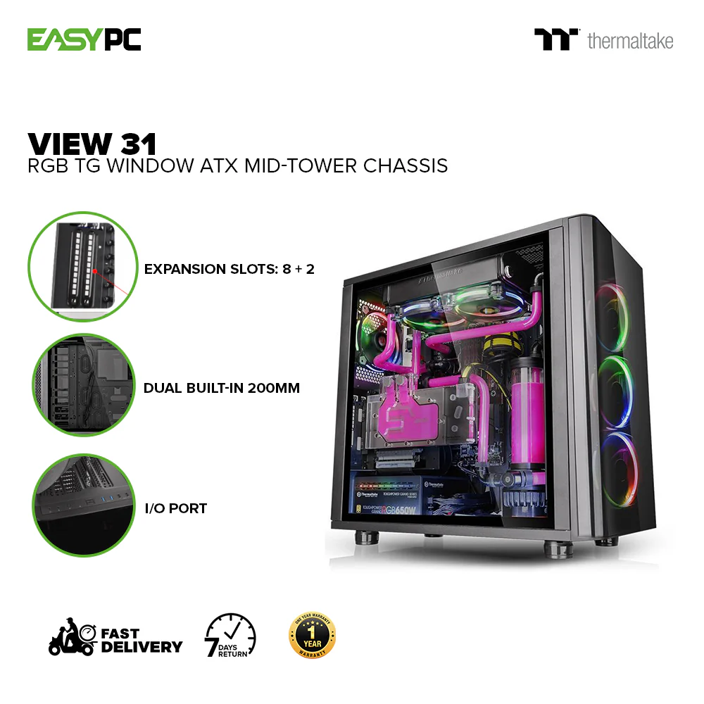 Thermaltake View 31 RGB TG Window ATX Mid-Tower Chassis CA-1H8-00M1WN-01 5NANO THCA2219 - Image 2