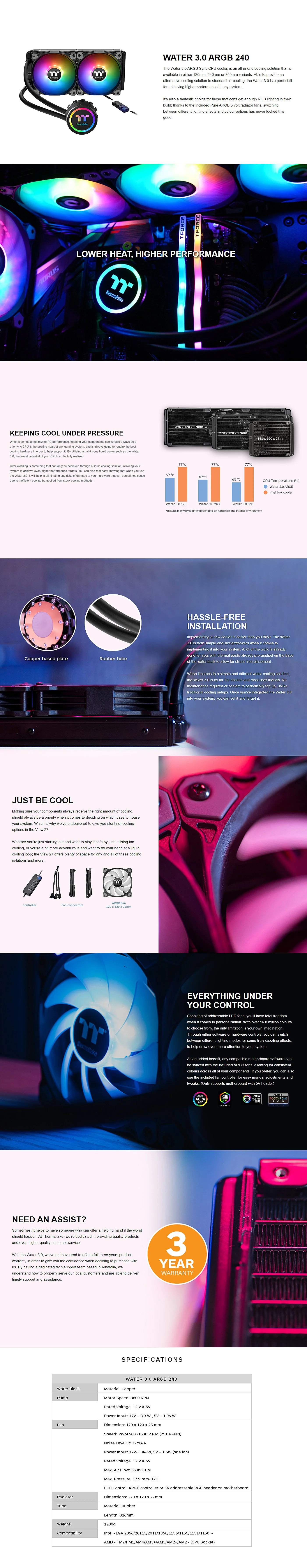 Thermaltake Water 3.0 ARGB 240mm AIO Liquid Cooling RGB - Image 8